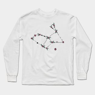 Lepus (Hare) Constellation Roses and Hearts Doodle Long Sleeve T-Shirt